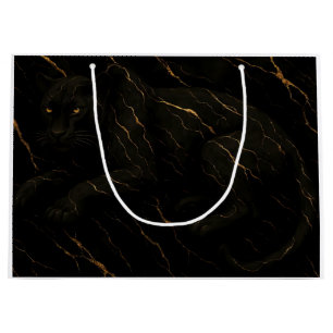 Black Panther Gold Marble Art Large Gift Bag