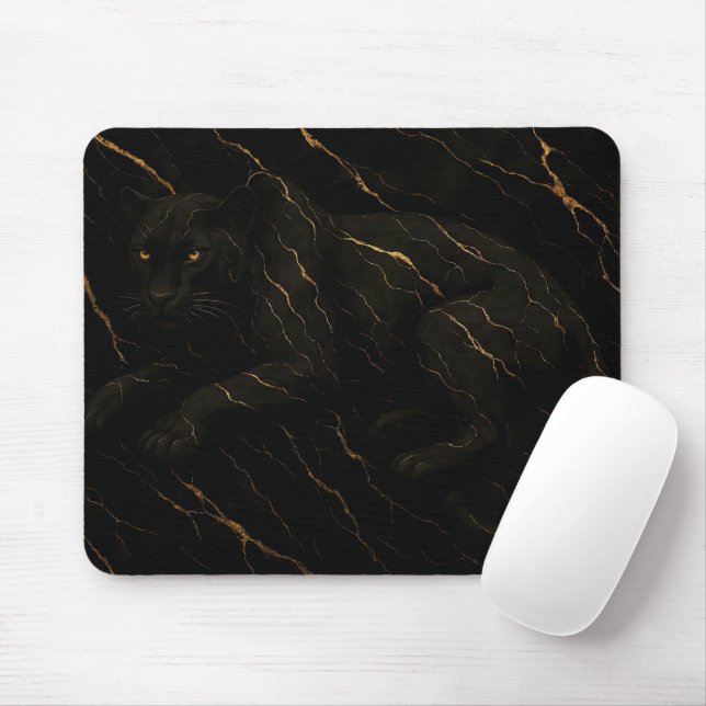 Black Panther Gold Marble Art Mouse Mat (With Mouse)