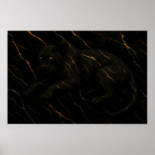 Black Panther Gold Marble Art Poster