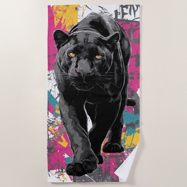 Black Panther Graffiti Pop Art Beach Towel (Front)