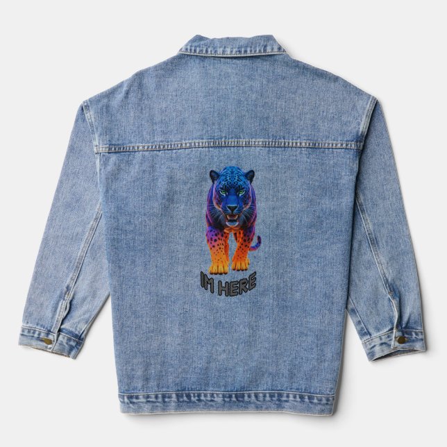 Black Panther Graphic "I'm Here"  T-Shirt Denim Jacket (Back)
