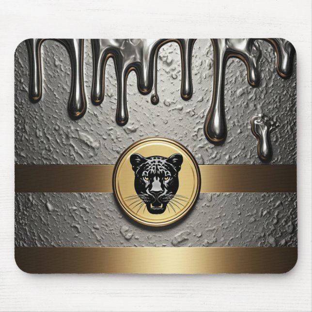 Black panther Head With Metallic Drip Style 🐆 Mouse Mat (Front)
