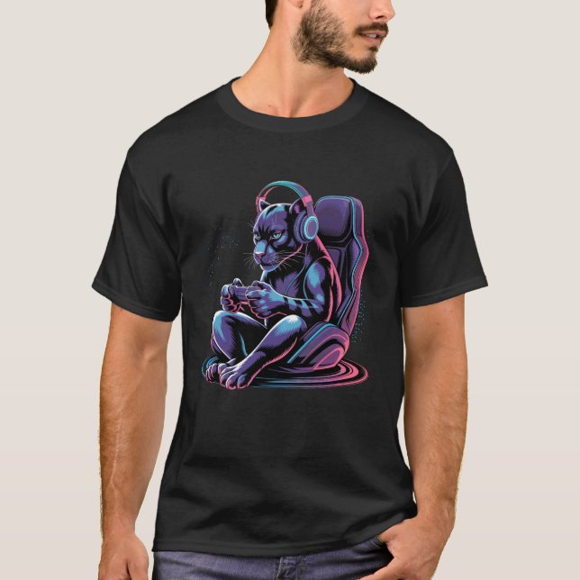Black Panther Headphones Video Game Controller Bla T-Shirt (Front)