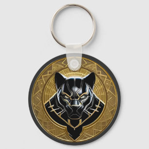 Black Panther Icon With Golden Geometric Backdrop Key Ring