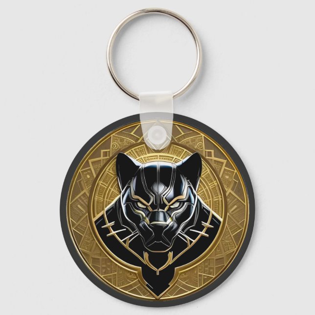 Black Panther Icon With Golden Geometric Backdrop Key Ring (Front)