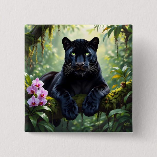 Black Panther in the Jungle 15 Cm Square Badge (Front)