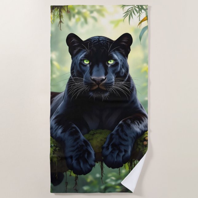 Black Panther in the Jungle Beach Towel (Front)