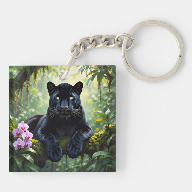 Black Panther in the Jungle Key Ring (Back)