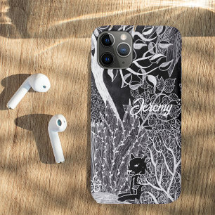 Black panther in the jungle - pencil drawing iPhone 11 pro case