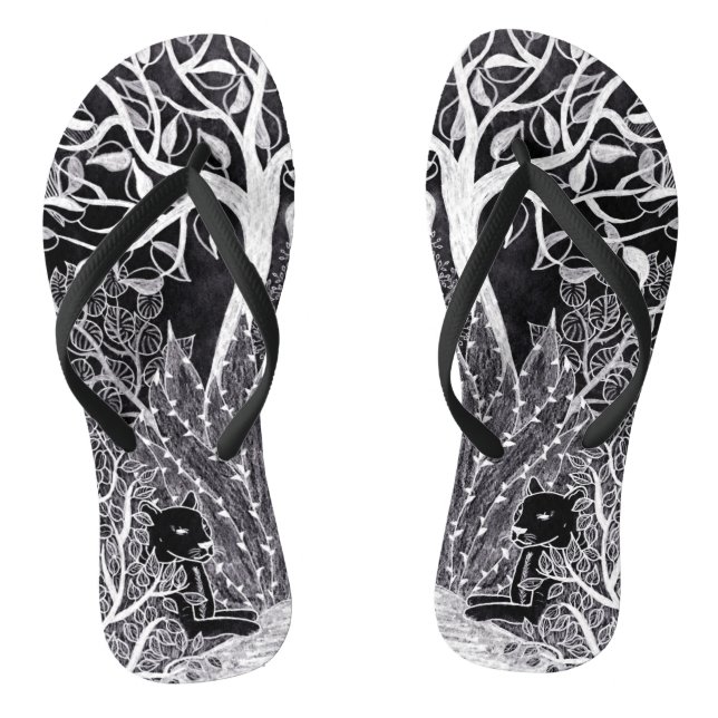 Black panther in the jungle - pencil drawing flip flops (Footbed)