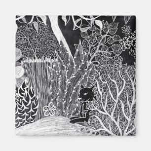 Black panther in the jungle - pencil drawing  magnet