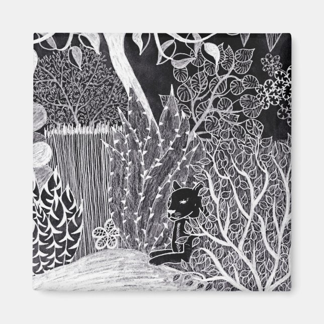 Black panther in the jungle - pencil drawing  magnet (Front)