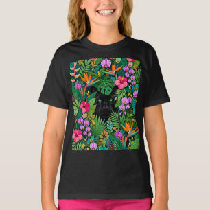 Black Panther Jungle Flowers & Tropical Foliage T-Shirt