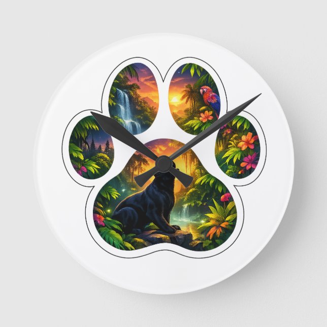 Black Panther Jungle Paw Design Round Clock (Front)