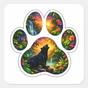Black Panther Jungle Paw Design Square Sticker
