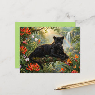 Black Panther Kenya Jungle Flowers Waterfall Announcement Postcard