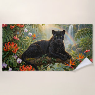 Black Panther Kenya Jungle Flowers Waterfall Beach Towel
