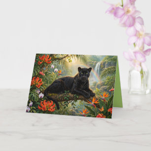 Black Panther Kenya Jungle Flowers Waterfall Card