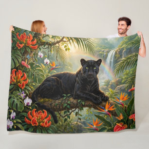 Black Panther Kenya Jungle Flowers Waterfall Fleece Blanket
