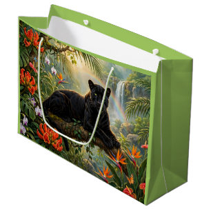 Black Panther Kenya Jungle Flowers Waterfall Large Gift Bag
