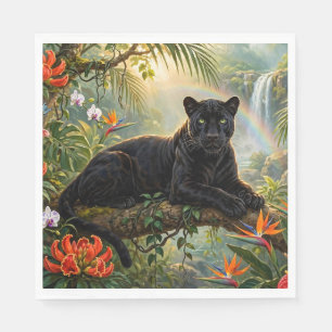 Black Panther Kenya Jungle Flowers Waterfall Napkin