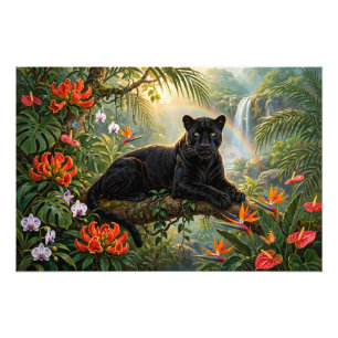 Black Panther Kenya Jungle Flowers Waterfall Photo Print