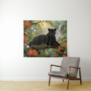 Black Panther Kenya Jungle Flowers Waterfall Tapestry