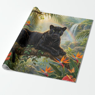 Black Panther Kenya Jungle Flowers Waterfall Wrapping Paper
