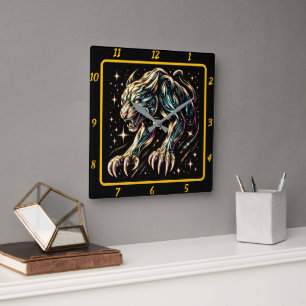 Black Panther Neon Jungle Timepiece Square Wall Clock