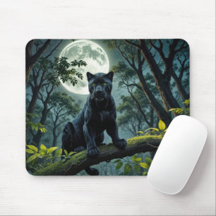 Black Panther On a Moonlit Tree Branch Mouse Mat