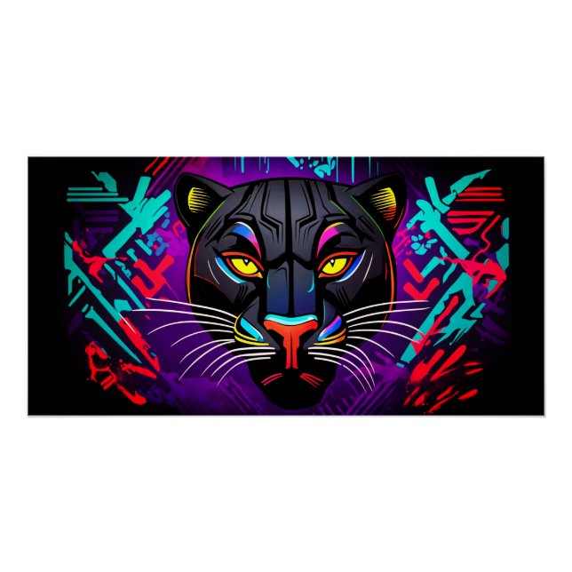 Black panther on graffiti background poster (Front)
