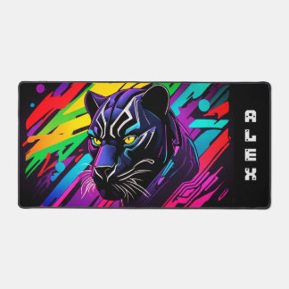 Black panther on graffiti background with first na desk mat
