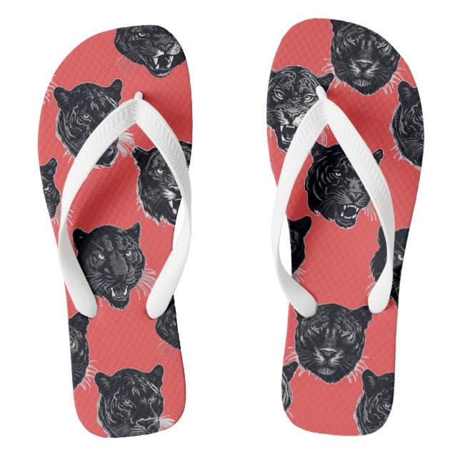 Black panther on the red background  flip flops (Footbed)