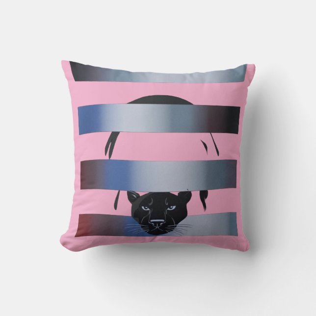 Black Panther Peeking Through Stripes – Modern Min Cushion (Front)