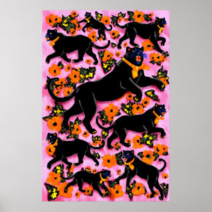 Black Panther Pop Art Print Maximalist Pink Floral