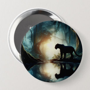 Black Panther Reflected in Pool of Water in Jungle 10 Cm Round Badge