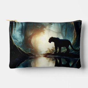 Black Panther Reflected in Pool of Water in Jungle Accessory Pouch