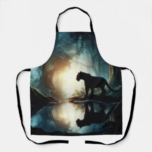 Black Panther Reflected in Pool of Water in Jungle Apron