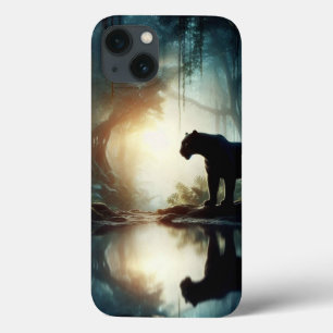 Black Panther Reflected in Pool of Water in Jungle iPhone 13 Case