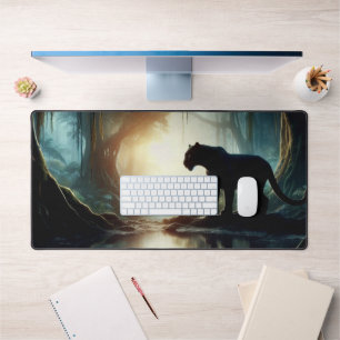 Black Panther Reflected in Pool of Water in Jungle Desk Mat