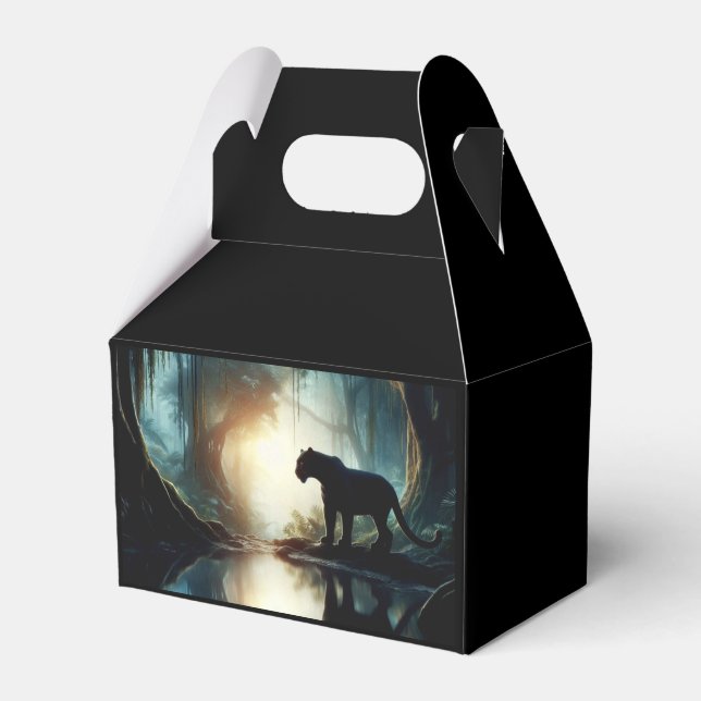 Black Panther Reflected in Pool of Water in Jungle Favour Box (Front Side)
