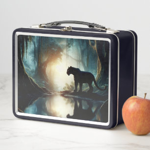 Black Panther Reflected in Pool of Water in Jungle Metal Lunch Box