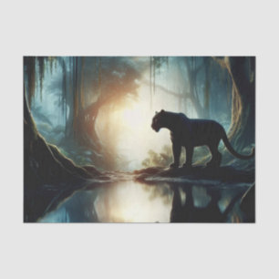 Black Panther Reflected in Pool of Water in Jungle Tissue Paper