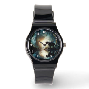 Black Panther Reflected in Pool of Water in Jungle Watch