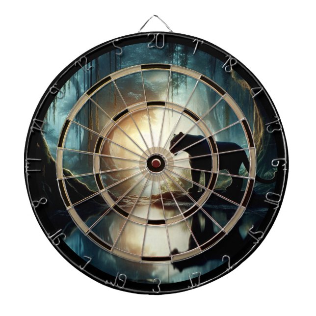 Black Panther Reflected in Water Regulation Dartboard (Front)