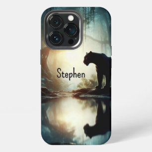 Black Panther Reflected in Water with Name iPhone 13 Pro Case