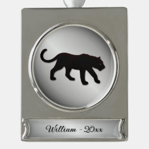 Black Panther Silver Name and Year Plated Banner Ornament