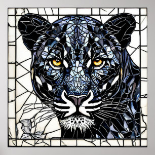 🐆 Black Panther Stained Glass Art Gift For Home  Poster