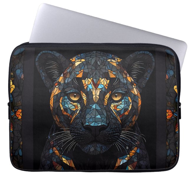 Black Panther Stained Glass Mosaic Laptop Sleeve (Front)