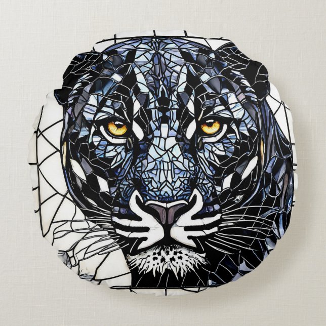 Black Panther stained glass Round Cushion (Front)